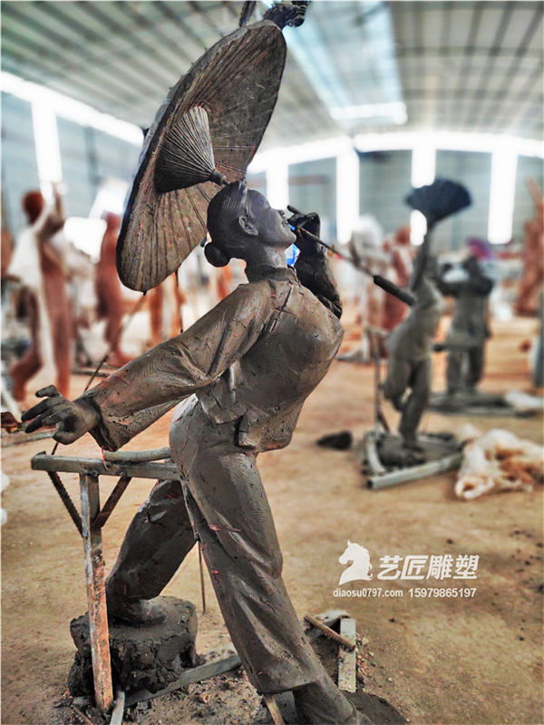 赣州客家文化城雕塑 采茶戏雕塑