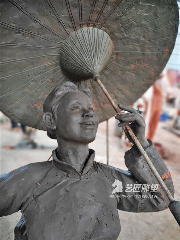 赣州特色文化雕塑厂家 玻璃钢采茶戏雕塑